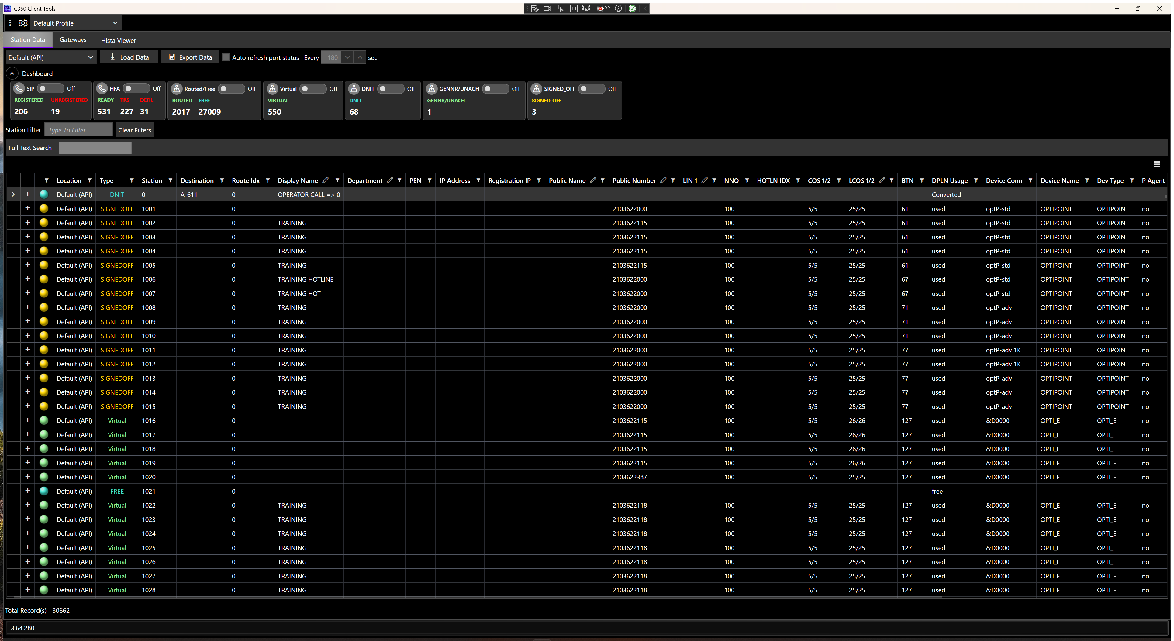 C360 Client Tools main window showing Station Data