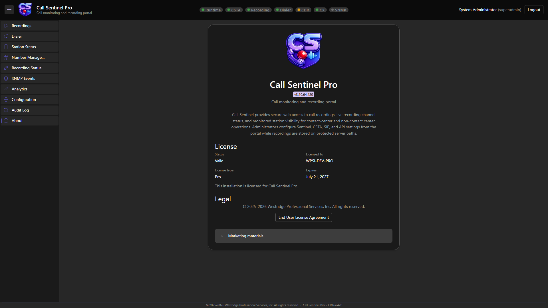Call Sentinel About page