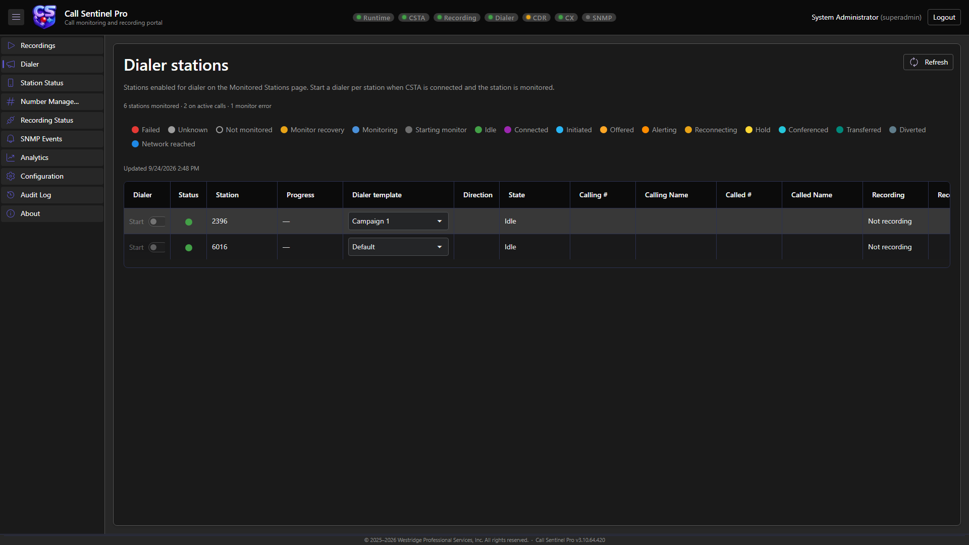 Dialer stations management grid