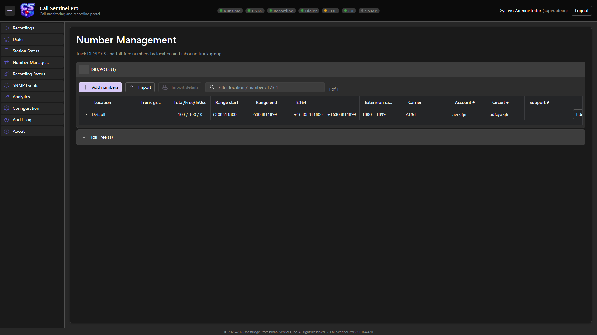 Number Management inventory