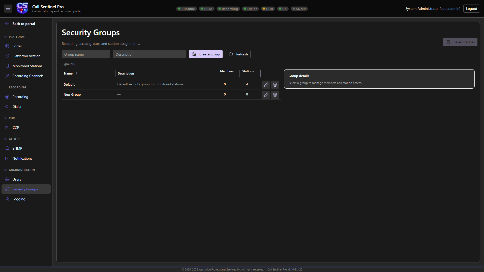 Security Groups configuration